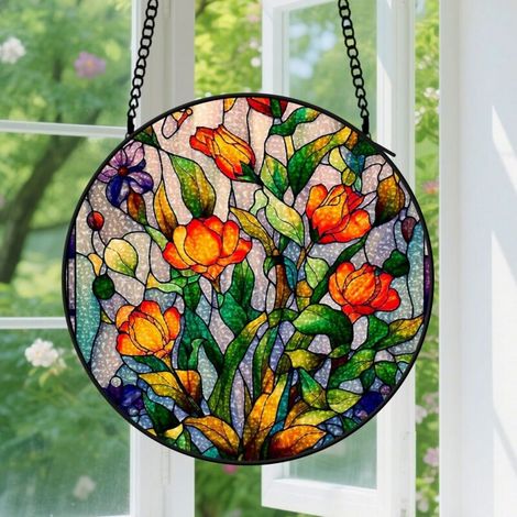 12.5cm Suspension Vitrail pour Fenêtre, Paysage Végétal de Fleurs Sauvages Accroche-Soleil pour Portail Décoration Maison, Ornement Accroche-Soleil Fête des Mères Anniversaire Cadeaux pour Femmes, Hom (1/5)