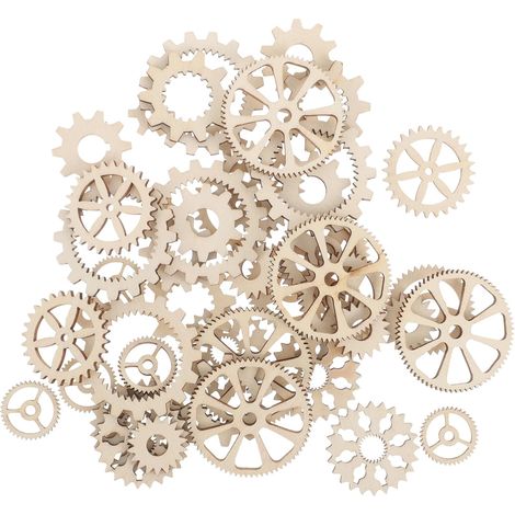 50 Disques en bois, forme engrenage, 4cm, naturel, pour scrapbooking, bricolage, décoration