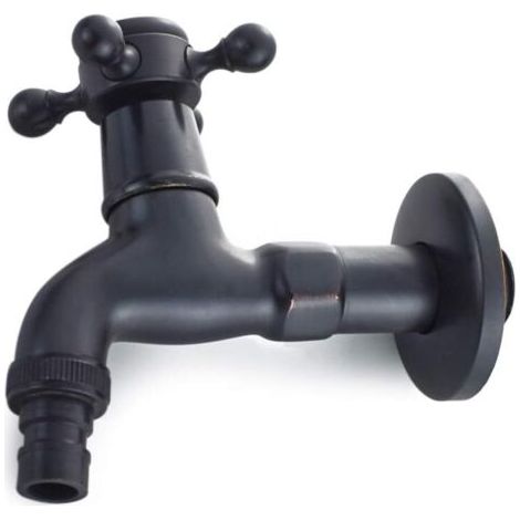 BUNTHAUS Robinet de Machine à Laver en Laiton avec Bec d'évier G1/2 - Robinet de Vadrouille à Poignée Croisée Antique pour Lavabo Jardin(Noir)