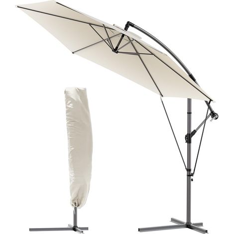 Parasol Déporté Hexagonale 3M avec Manivelle Anti-Retour et Sangle de Fixation Parasol Inclinable Toile 180gr/m2 anti UV H235cm 6 Baleines en acier Inclus housse de protection Beige (1/5)