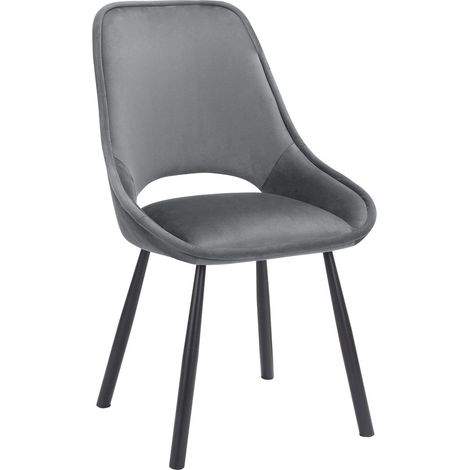 Eliza-Chaise de salle à manger en velours gris clair avec pieds en métal noir Set de 2 (1/5)