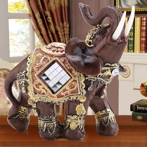 Statue d'éléphant porte-bonheur Feng Shui en bois veiné, sculpture, figurine de richesse, cadeau, décoration intérieure (M) (1/5)