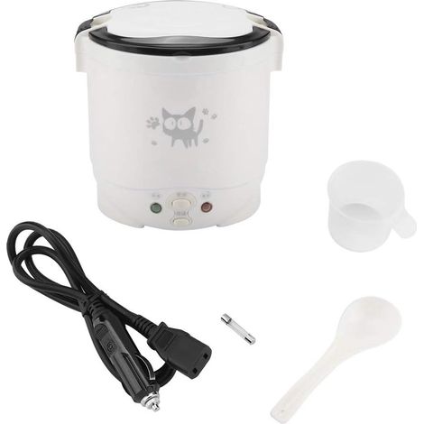 Cuiseurs à riz pour voiture, petit cuiseur de riz de voyage 12v pour voiture, fonction chauffante et maintien au chaud, peut être utilisé comme boîte à lunch électrique (blanc) (1/5)