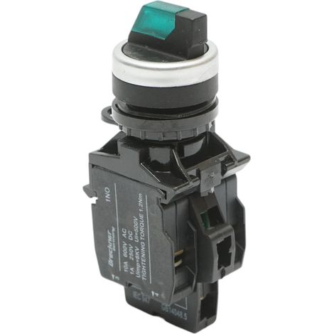 Selettore luminoso 220V AC LED verde con 2 posizioni 1NO+1NC, 10A/600V AC, 1A/250V DC LA42 Breckner Germany (1/5)
