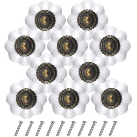 10PCS Bronze Vintage Boutons de Tiroir, 30MM Blanc Tiroir de Porte Poignée, Rond Bouton de Meubles, Boutons de Porte Chambre d'enfant, Poignées de Meuble pour Placard Armoire Cuisine (1/5)