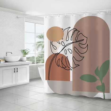 Rideaux de salle de bain, rideau opaque, rideau de douche, rideau anti-moisissure, imperméable, tissu polyester, ensemble de décoration de salle de bain avec crochets, 180 x 180 cm (1/5)