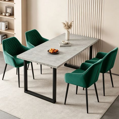 AINPECCA 150cm Wooden Dining Table and Dining Chairs 4 Set Dining Room Chair Kitchen Home Office(1 Grey Table ,4pcs Green Chairs) (1/5)