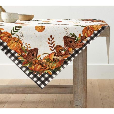 Herbstliche Tischdecke mit Kürbis- und Pilzmuster, 85x85 cm, quadratisch, orange (1/5)