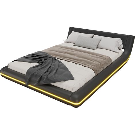 (=WX000539AAB) Lit plateforme 140200cm, lit au sol, PU, éclairage LED d’ambiance, noir (1/5)