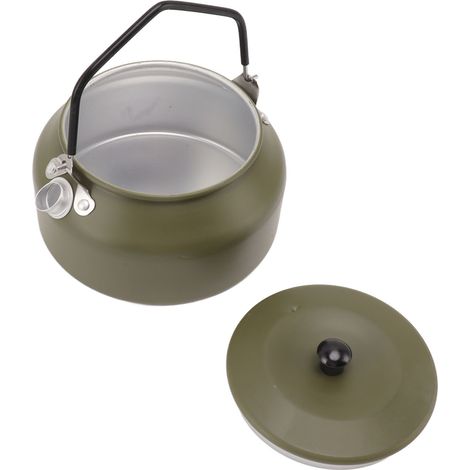 Bouilloire de camping 0,9 L, multifonctionnelle, en alliage d'aluminium de qualité alimentaire, portable, idéale pour le camping, les pique-niques et la randonnée en plein air, vert olive.