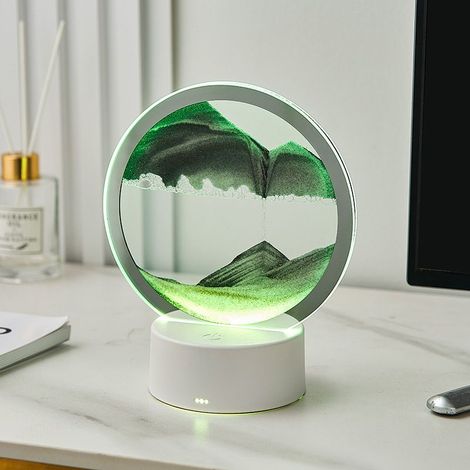 Photos de sable à tourner avec lumière LED, sable fin, art de sable en mer profonde, art de sable en mouvement, lampe de table 3D, peinture à sable fluide, image de sable dynamique 16x9.5x19cm-B (1/4)