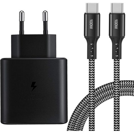 Chargeur Ultra Rapide USB C 45 W Adaptateur Secteur avec Câble en Nylon USB-C de 2 m pour Samsung Galaxy S25/S24/S23/S22/S21 Ultra S20FE, Note 20, Note 10+, Tab S10 S9 S8 S7+ (1/5)