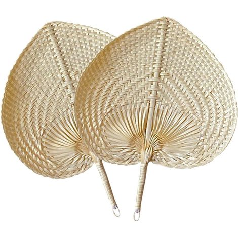 2 éventails décoratifs bambou 38 x 30 cm crème, accessoire décoration intérieure naturel et élégant (1/5)