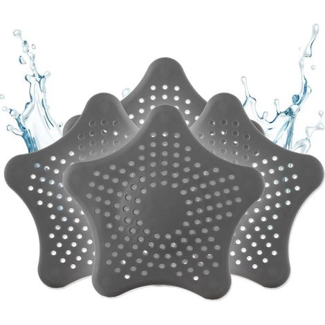 Tamis d'écoulement Universel en Silicone - 3+1 Tamis à Cheveux Gratuit - Tamis de Douche avec Attrape-Cheveux - Tamis d'écoulement pour Douche, lavabo, Baignoire et Cuisine - Gris (1/4)