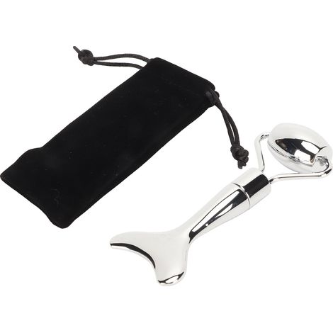 Rouleau et Gua Sha Visage Double Tête en Alliage de Zinc - Set Massage Anti-Gonflement Argenté (1/5)