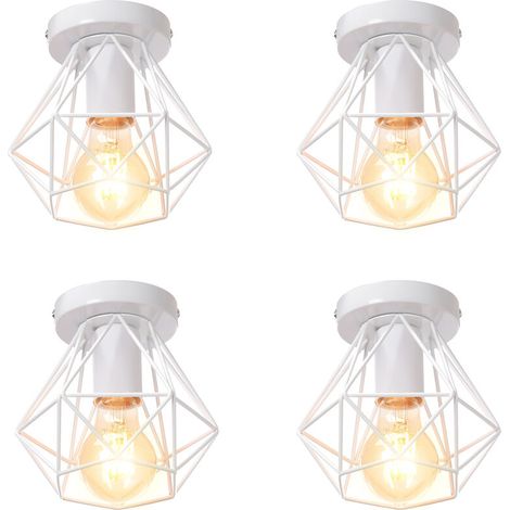 Lot de 4 Diamant Plafonnier Industrielle Cage Diamant E27 Lustre Suspension Luminaire de Plafond en Métal Blanc (1/5)