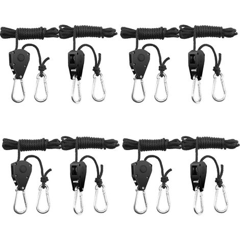Lot de 8 sangles à cliquet robustes et réglables de 3,2 mm (1/8 pouce) pour lampes et plantes, capacité de 68 kg (150 lb) par paire (1/5)