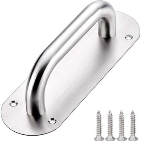 65 x 200mm Poignée de Porte de Grange en Acier Inoxydable Poignée de Porte Coulissante Poignée de Traction de Porte Poignées de Porte à Pousser avec Plaque Argent (1/5)
