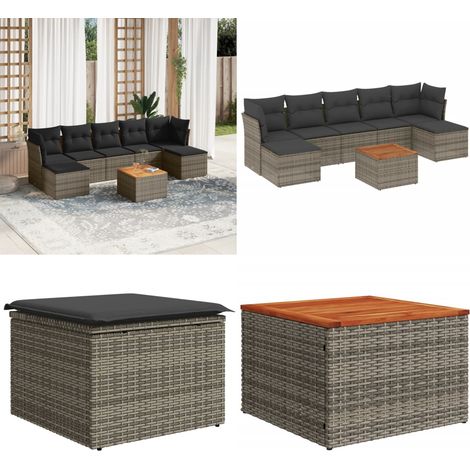 8-tlg. Garten-Sofagarnitur mit Kissen Grau Poly Rattan - Gartenmöbel - Outdoor Möbel - Rattan Gartenset - Lounge Set - Esstisch - Home & Living