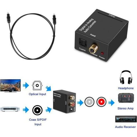 Convertisseur audio fibre optique vers analogique (fibre + câble USB + machine) Coaxial Toslink vers audio RCA L / R 3,5 mm (1/4)