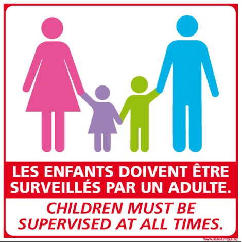 PANNEAU LES ENFANTS DOIVENT ETRE SURVEILLES PAR UN ADULTE - FRANCAIS/ANGLAIS (G1297) - Adhésif - 125 x 125 mm