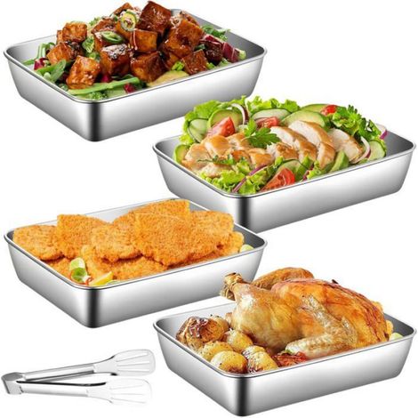 Bac de Cuisson - Plat à Four Inox Rectangulaire 22 x 15 x 5 cm - Pour Pâtisserie Gratin Gâteaux - Lot de 4 (1/5)