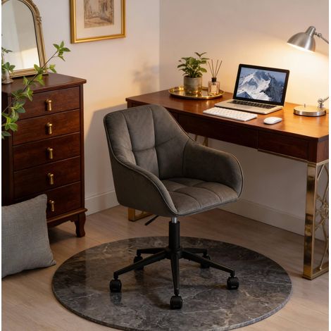 Silla de oficina de terciopelo gris oscuro, altura del asiento 48-57 cm, giratoria 360°, con reposabrazos integrados y piston de gas (1/5)