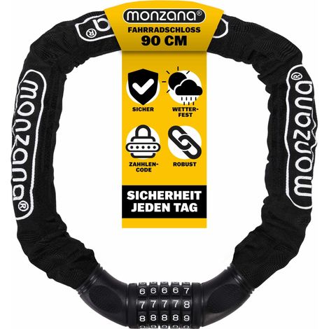Monzana Chaîne antivol vélo à code Cadenas à combinaison 5 chiffres Antivol vélo noir Chaîne en acier trempé 90/120 cm 90 cm (1/7)