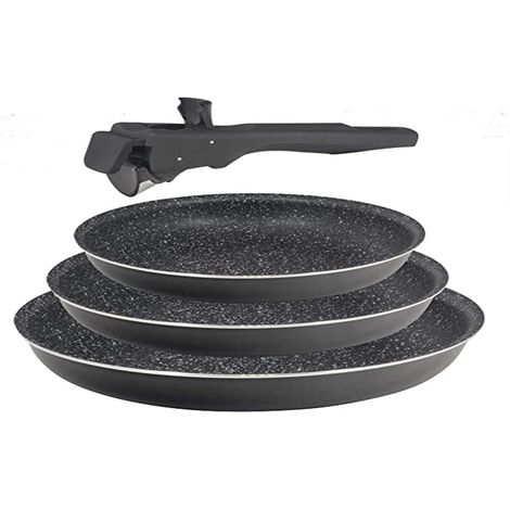 Bergner Click & Cook Set di 3 padelle Alluminio pressato e antiaderente Include 3 padelle da 20, 22 e 26 cm con manico ergonomico rimovibile per tutti i tipi di cucine e forni (1/2)