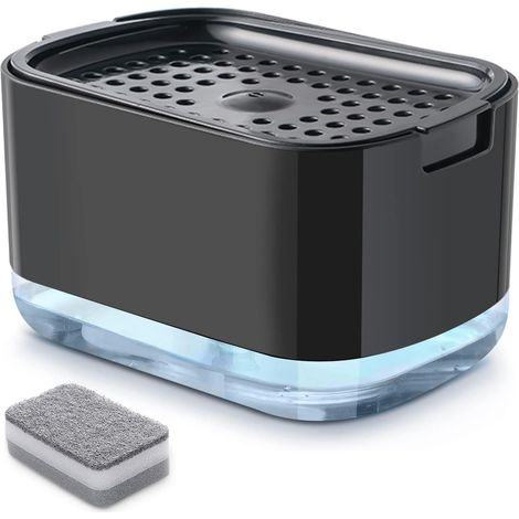 Distributeur de liquide vaisselle avec pompe et porte-éponge, distributeur de liquide vaisselle de cuisine de 300 ml (10 oz), noir