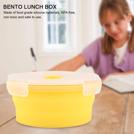 500 ml runde Silikon-Bento-Box, faltbare Lunchbox, mikrowellengeeigneter Lebensmittelbehälter (Gelb) (1/5)