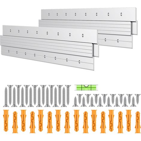 2 Paires de Rails de Fixation en Z, Fixation pour Miroir Lourd et Accroche Tableau en Aluminium avec Niveau à Bulle, pour Cadres, Miroirs, Étagères et Têtes de Lit, 45 kg, 46 cm (1/5)