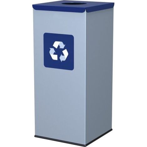 Poubelle de tri sélectif en métal 30x30x70cm 60L PAPIER - couvercle bleu (1/2)