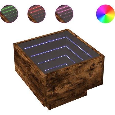Mesita de noche con LED 40 x 40 x 30 cm madera de ingeniería marrón y cristal DEC033130