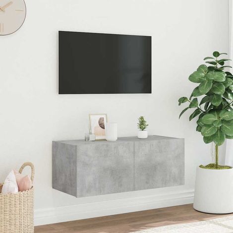 TV-Wandschrank mit LED-Leuchten Betongrau 80x35x31 cm