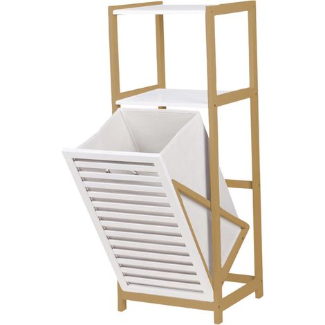 MAURY'S MOBILE PORTA BIANCHERIA IN LEGNO 36 X 33 X H98 CM BIANCO E BAMBOO (1/2)