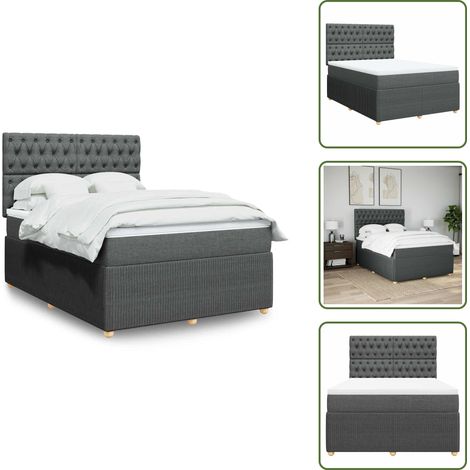 The Living Store Giroletto a Molle con Materasso Grigio Scuro 160x200 cm Tessuto - Materasso a molle insacchettate