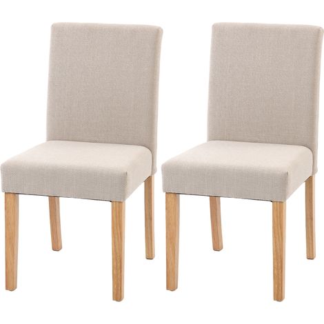 Lot de 2 chaises modernes en lin, avec assise et dossier rembourrés, pieds en hévéa (1/5)