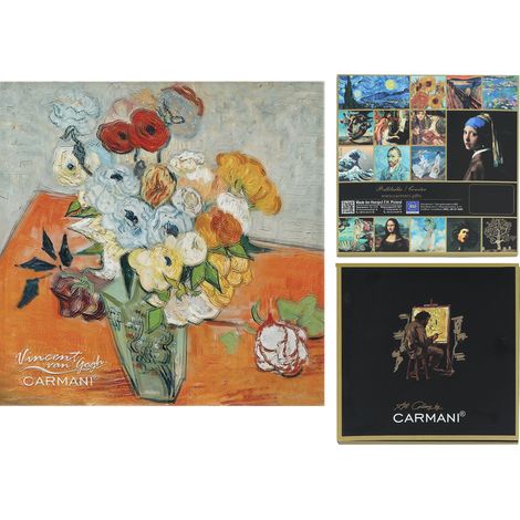 Carmani, posavasos de cristal de aprox. 11,5 x 11,5 cm - Van Gogh / Rosas y anémonas (1/5)