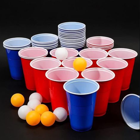 Beer Pong Mug Cup Set Cups Balls 473ml 16oz Plastic Reusable Party (1/5)