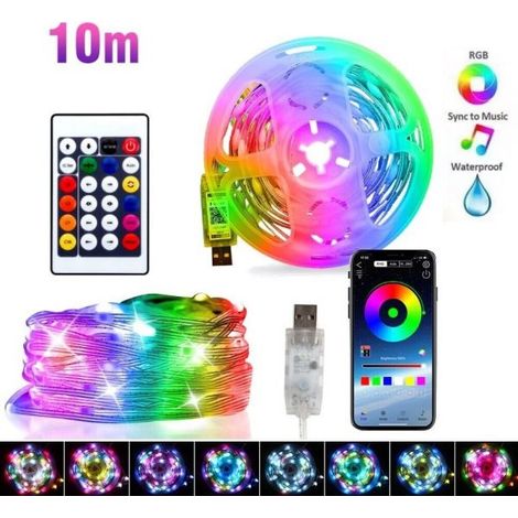 Striscia LED 10 Metri, Bluetooth RGB Smart 10M Con Telecomando App Controllato
