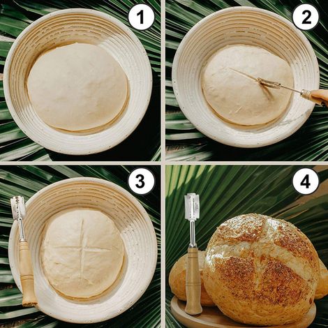 Gebogenes Brotmesser aus Edelstahl mit Holzgriff und 5 Ersatzklingen im Lieferumfang enthalten (1/5)