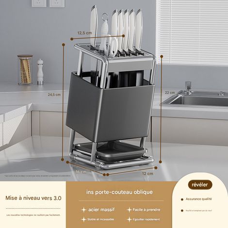 Porte - outils à enfichage oblique porte - objets cuisine porte - couteaux de cuisine comptoir baguettes cage couteau tout en un rack de rangement