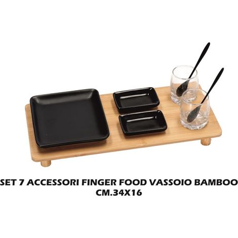 Ad Trend Set 7 Pz Finger Food e Vassoio Bambu 34 x 16 Cm Nero