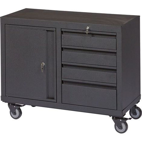 Servante d'atelier roulante 4 tiroirs et 1 armoire sur roues – Hauteur 81cm – Charge max 15kg par tiroir – Métal – Dimensions 100x46.5cm – Feroce (1/5)