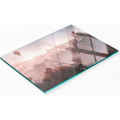 Tabla de cortar decorativa de cristal para cocina, dise帽o de globo sobre el bosque, 80x52 cm.