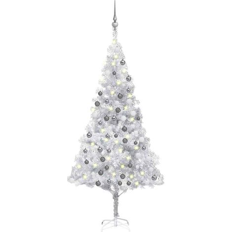 vidaXL Künstlicher Weihnachtsbaum Beleuchtung & Kugeln Silber 180 cm (1/5)