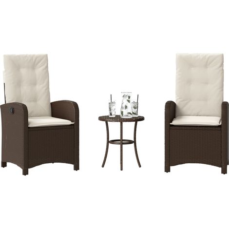 3-tlg. Bistro-Set mit Kissen Braun Poly Rattan (1/5)