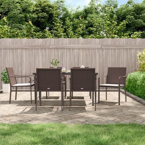 7 pcs Ensemble à manger de jardin,Salon de jardin Mobilier de salle à manger coussins résine tressée acier HH56033 (1/5)