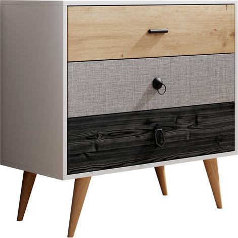 Cassettiera  Settimanale  Comò Moderno  Madia  Camera da Letto  Cassetone  3 Cassetti  Struttura Bianca  80x78,8x39,5cm  Modello Leticia (1/5)